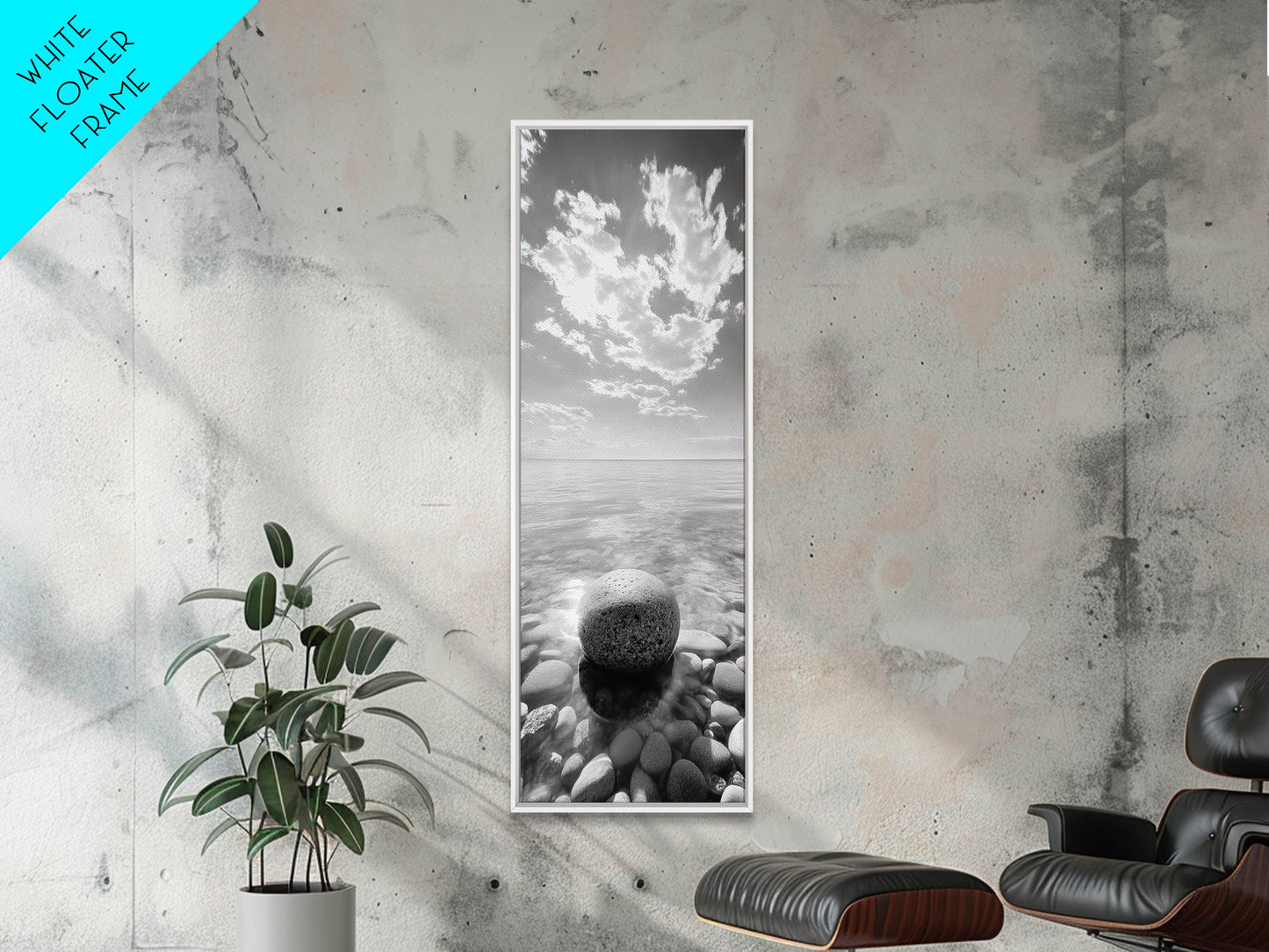 Zen Stone, Calm Waters, Smooth Pebbles, Framed Canvas Print, Spa Wall Art, Minimalist Bathroom Decor, Tranquil Home Accent