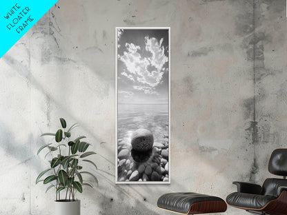 Zen Stone, Calm Waters, Smooth Pebbles, Framed Canvas Print, Spa Wall Art, Minimalist Bathroom Decor, Tranquil Home Accent