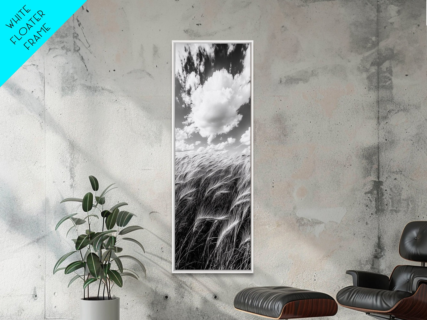 Wheat Field, Cloudy Sky, Rustic Landscape, Black and White Nature, Framed Canvas Print, Farmhouse Kitchen Wall Art, Fall Harvest Vibe