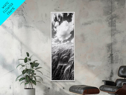 Wheat Field, Cloudy Sky, Rustic Landscape, Black and White Nature, Framed Canvas Print, Farmhouse Kitchen Wall Art, Fall Harvest Vibe