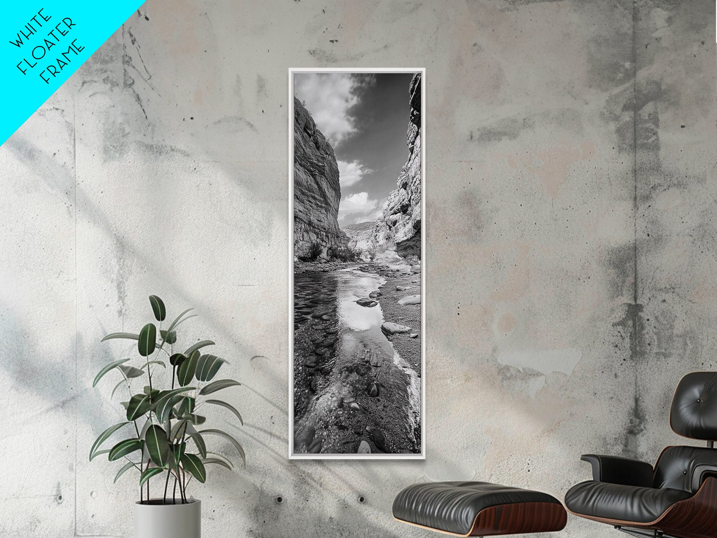 Canyon Stream, Desert Serenity, Nature Escape, Earth Tones, Calm Mood, Framed Canvas Print, Bedroom Wall Art, Minimalist Landscape Art