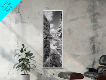 Canyon Stream, Desert Serenity, Nature Escape, Earth Tones, Calm Mood, Framed Canvas Print, Bedroom Wall Art, Minimalist Landscape Art