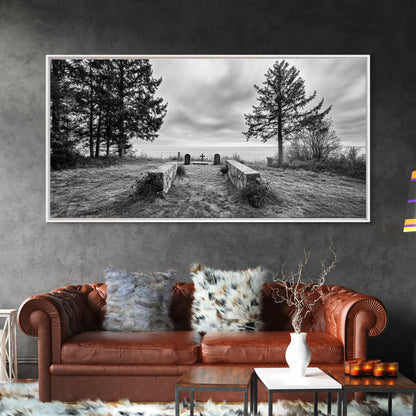 Coastal Graveyard, Moody Seascape, Quiet Reflection Scene, Framed Canvas Print, Gothic Office or Haunted Fall Wall Art Decor, Hallway Wall Art