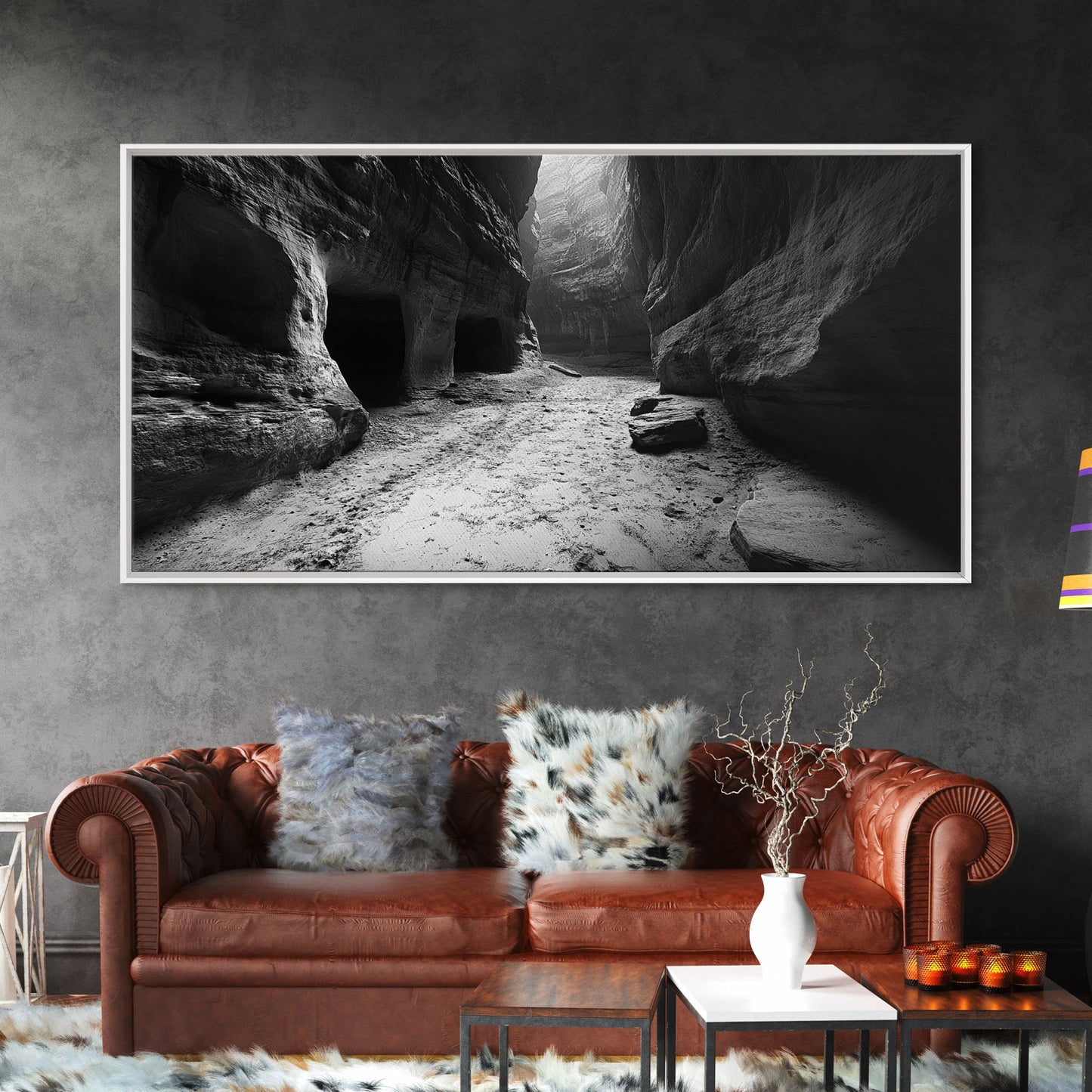 Sandstone Canyon Light, Desert Rock Passage, Dramatic Cliff Scene, Framed Canvas Print, Adventure Art, Hallway or Den Wall Decor