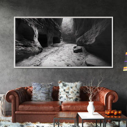 Sandstone Canyon Light, Desert Rock Passage, Dramatic Cliff Scene, Framed Canvas Print, Adventure Art, Hallway or Den Wall Decor