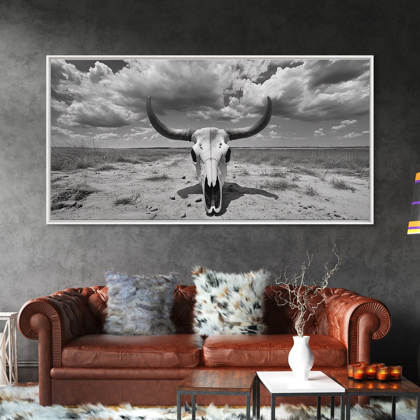 Cow Skull, Desert Bones, Wild West Skull, Country Vibe Decor, Canvas Print, Western Wall Art, Rustic Bedroom or Hallway Accent
