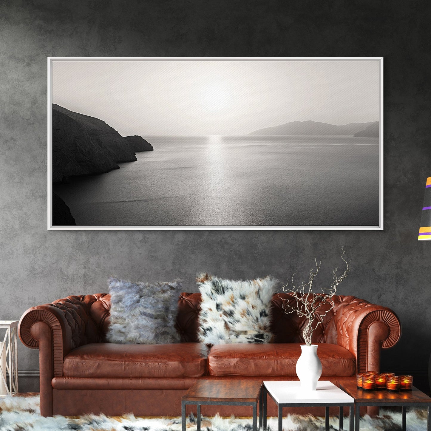 Minimalist Seascape, Tranquil Horizon, Ocean Sun Glow, Zen Wall Art, Canvas Print, Meditation Room Decor, Neutral Tones Minimal Art