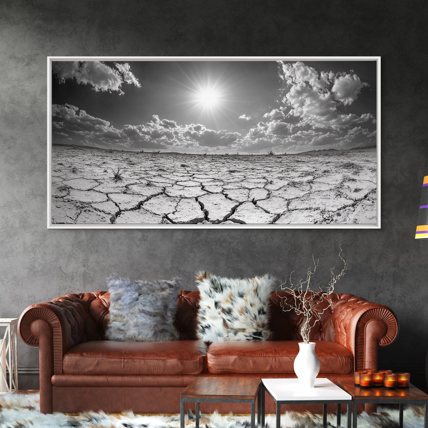 Cracked Earth Sun, Desert Landscape, Dramatic Sky, Canvas Print, Southwestern Decor, Fall Wall Art, Earth Tones Rustic Home Accent