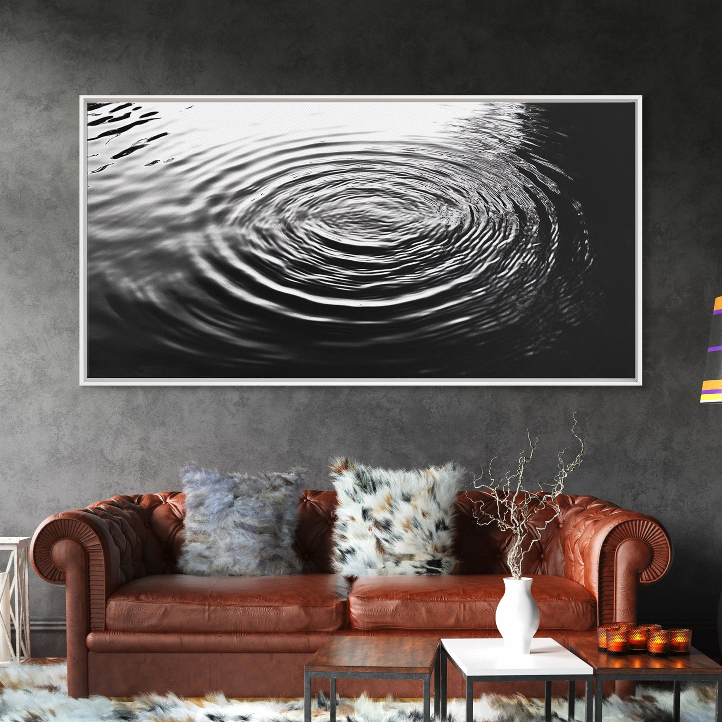 Zen-Motiv „Wasserwellen“, abstrakte Bewegung, monochrome Fluid Art, Leinwanddruck, moderne minimalistische Wandkunst, Badezimmer- oder Spa-Raumdekoration