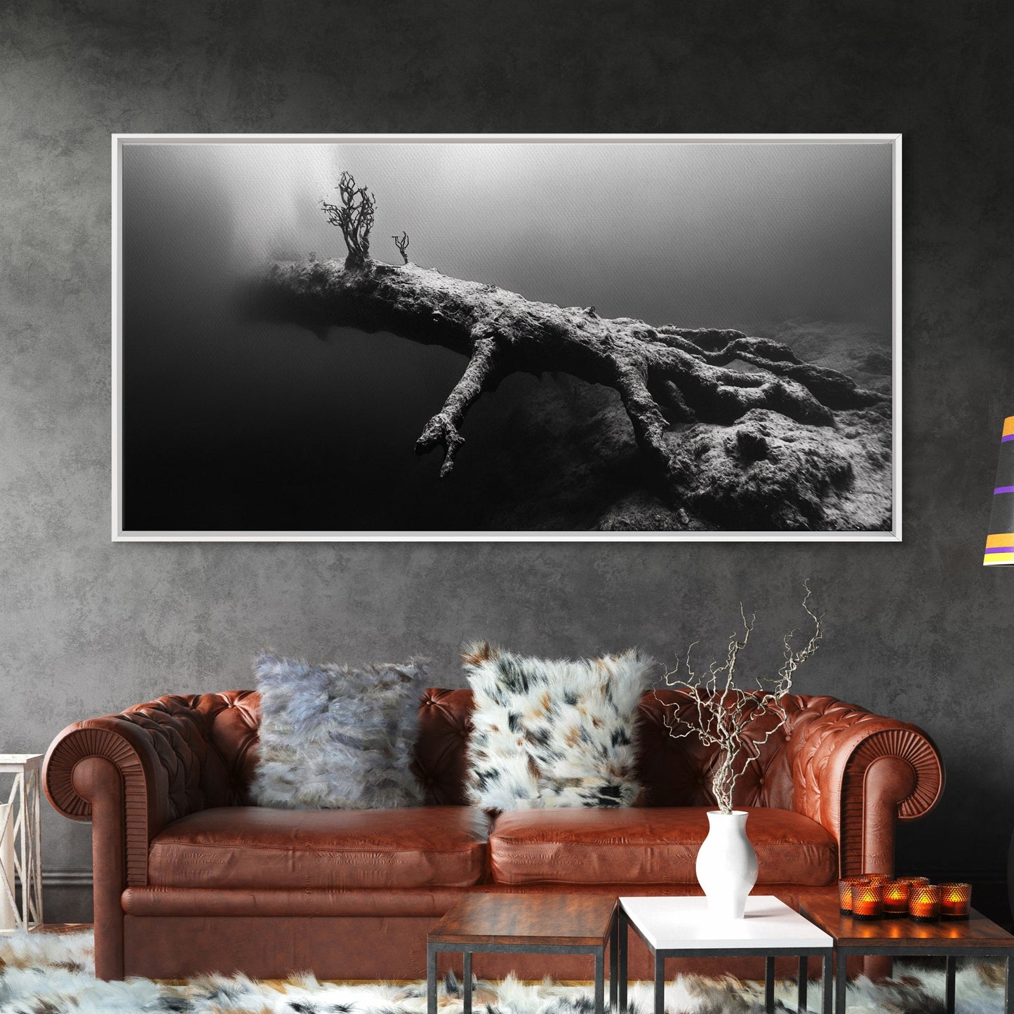 Underwater Tree, Ocean Roots, Nature Surrealism, Canvas Print, Moody Nautical Decor, Bathroom Wall Art, Black And White Abstract Art