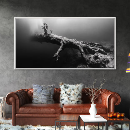 Underwater Tree, Ocean Roots, Nature Surrealism, Canvas Print, Moody Nautical Decor, Bathroom Wall Art, Black And White Abstract Art