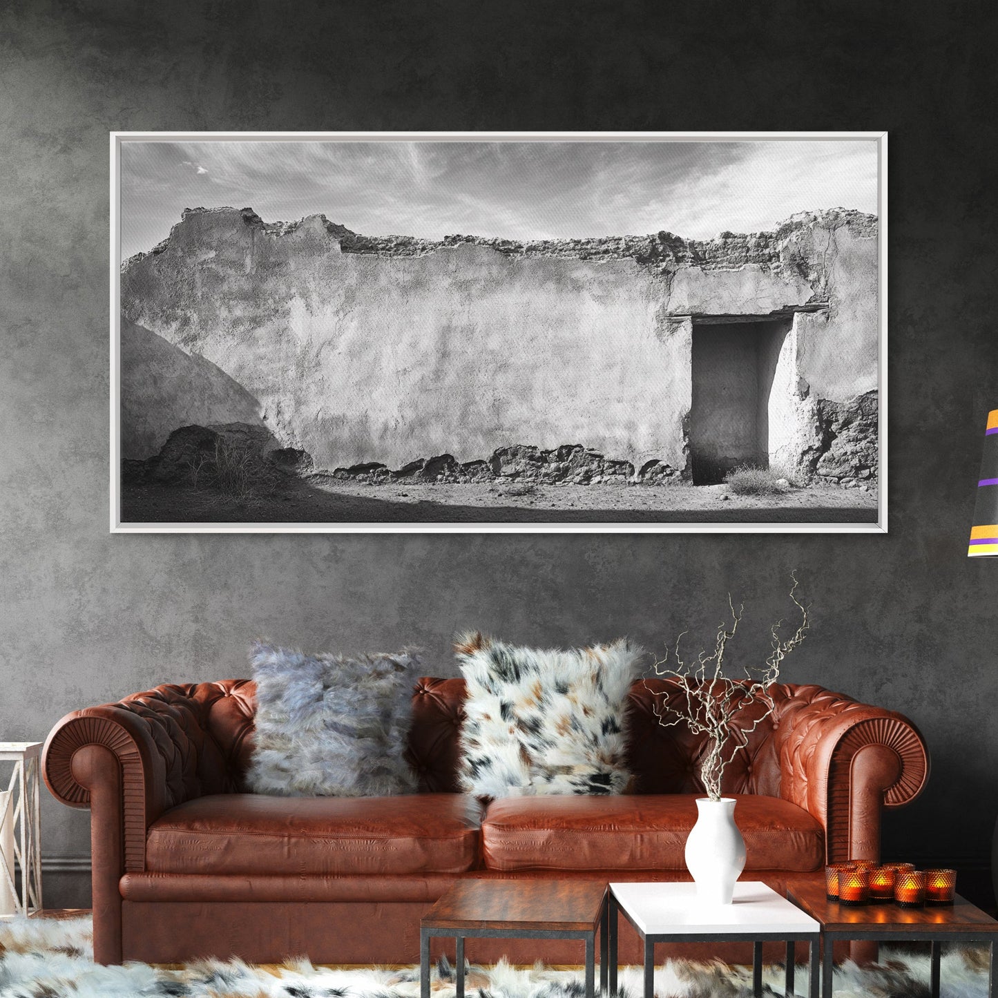 Adobe Wall, Desert Door, Rustic Texture, Framed Canvas Print, Southwest Wall Art, Neutral Earth Tones, Boho Western Living Room Decor
