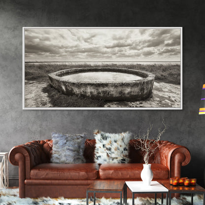 Water Trough, Overcast Skies, Ocean Breeze, Framed Canvas Print, Country Rustic Wall Art, Sepia Toned Fall Decor, Entryway Or Den Art