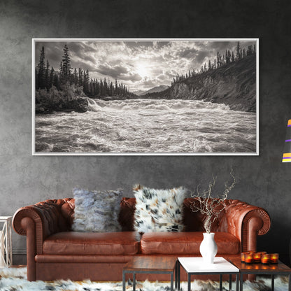 Mountain River Rapids, Adventure Landscape, Moody Forest Wall Art, Nature Explorer Vibes, Rustic Cabin Decor, Canvas Print