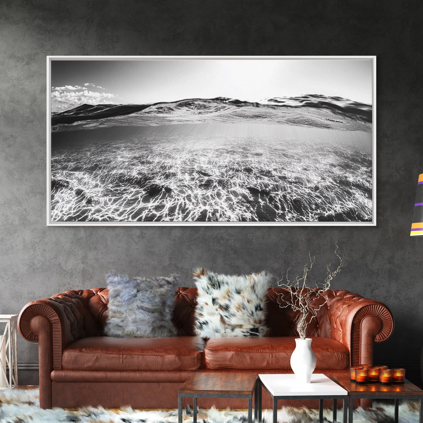 Ocean Surface, Sunlit Water, Sea Ripple, Underwater Light, Canvas Print, Modern Beach Art, Bathroom Wall Decor, Coastal Vibes