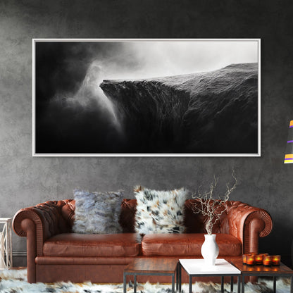 Misty Cliff, Fantasy Landscape, Monochrome Art, Mysterious Edge, Canvas Print, Moody Wall Decor, Bedroom Wall Art, Dark Nature Photography