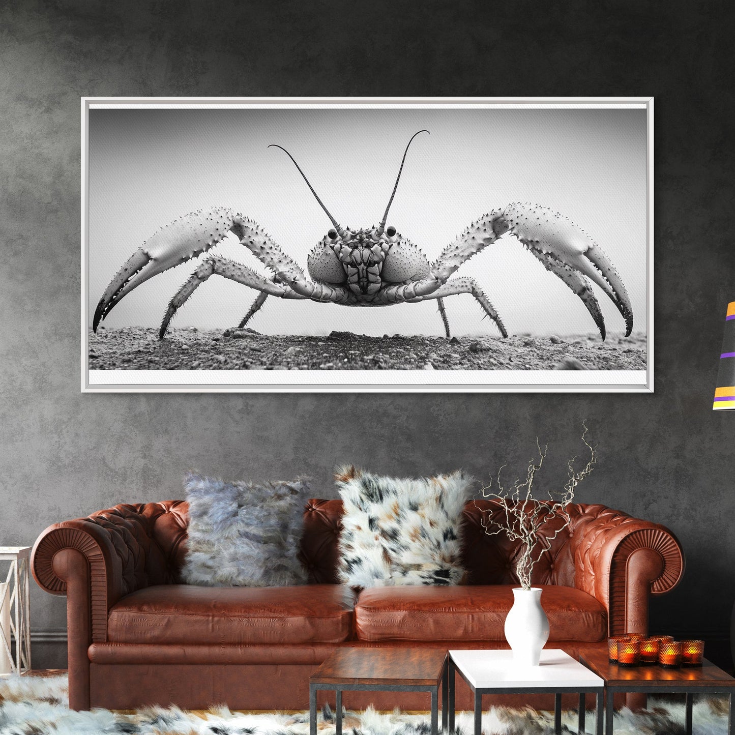 Crab Art, Beach Creature, Monochrome Photography, Nature Close-Up, Framed Canvas Print, Coastal Bathroom Art, Marine Home Style