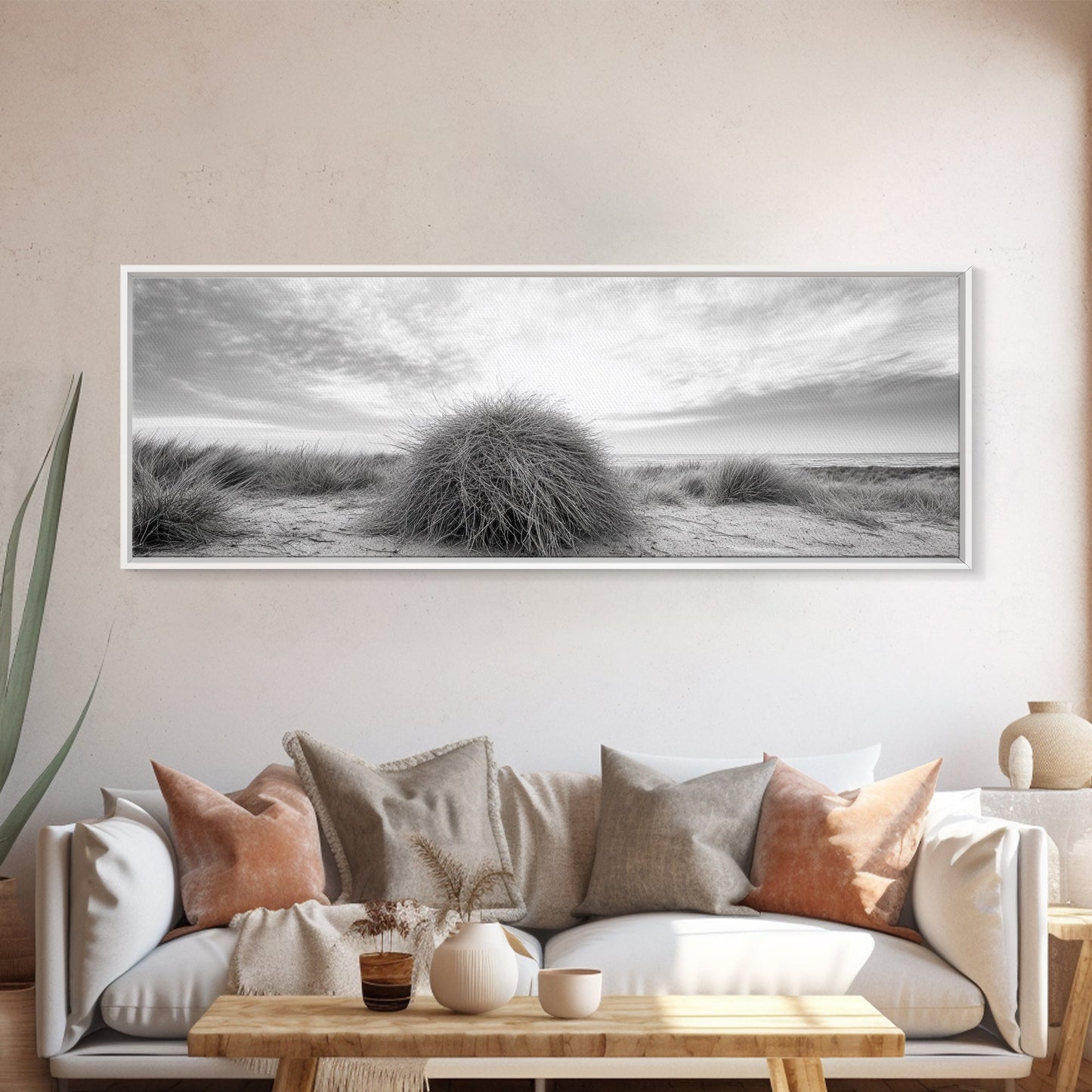 Beach Dunes, Coastal Grass, Nature Serenity, Canvas Print, Minimalist Bedroom Art, Soft Tones, Tranquil Beach Wall Decor