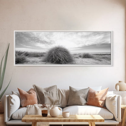Beach Dunes, Coastal Grass, Nature Serenity, Canvas Print, Minimalist Bedroom Art, Soft Tones, Tranquil Beach Wall Decor