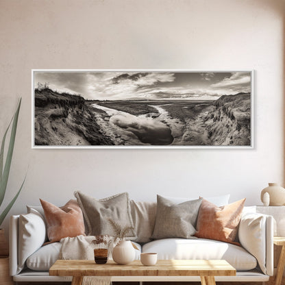 Marsh Landscape, Coastal Grasslands, Autumn Earth Tones, Framed Canvas Print, Fall Wall Art, Farmhouse Style, Rustic Entryway Decor