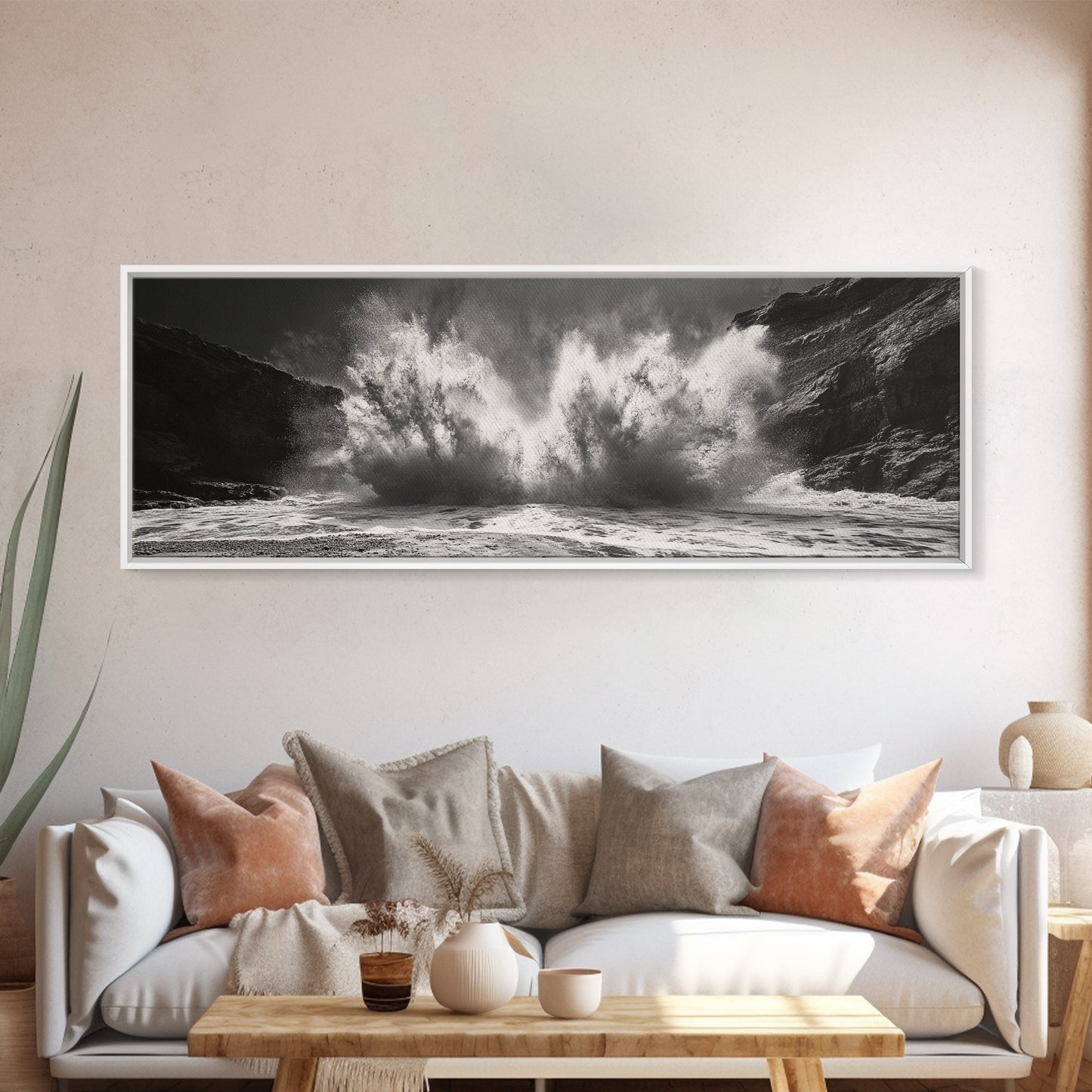 Ocean Splash, Powerful Wave Crash, Coastal Energy Wall Art, Framed Canvas Print, Modern Beach House Decor, Dynamic Living Room Art