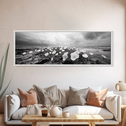 Wild Coastal Flowers, Seaside Blooms, Ocean Flora, Romantic Nature, Framed Canvas Print, Botanical Wall Art, Bathroom Decor, Soft Earth Tones