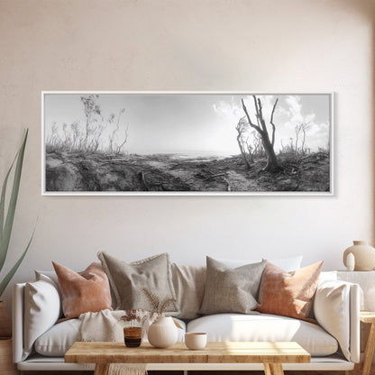 Windswept Coastal Trees, Driftwood Beach Landscape, Black White Canvas Print, Autumn Wall Art, Nature-Inspired Living Room Decor