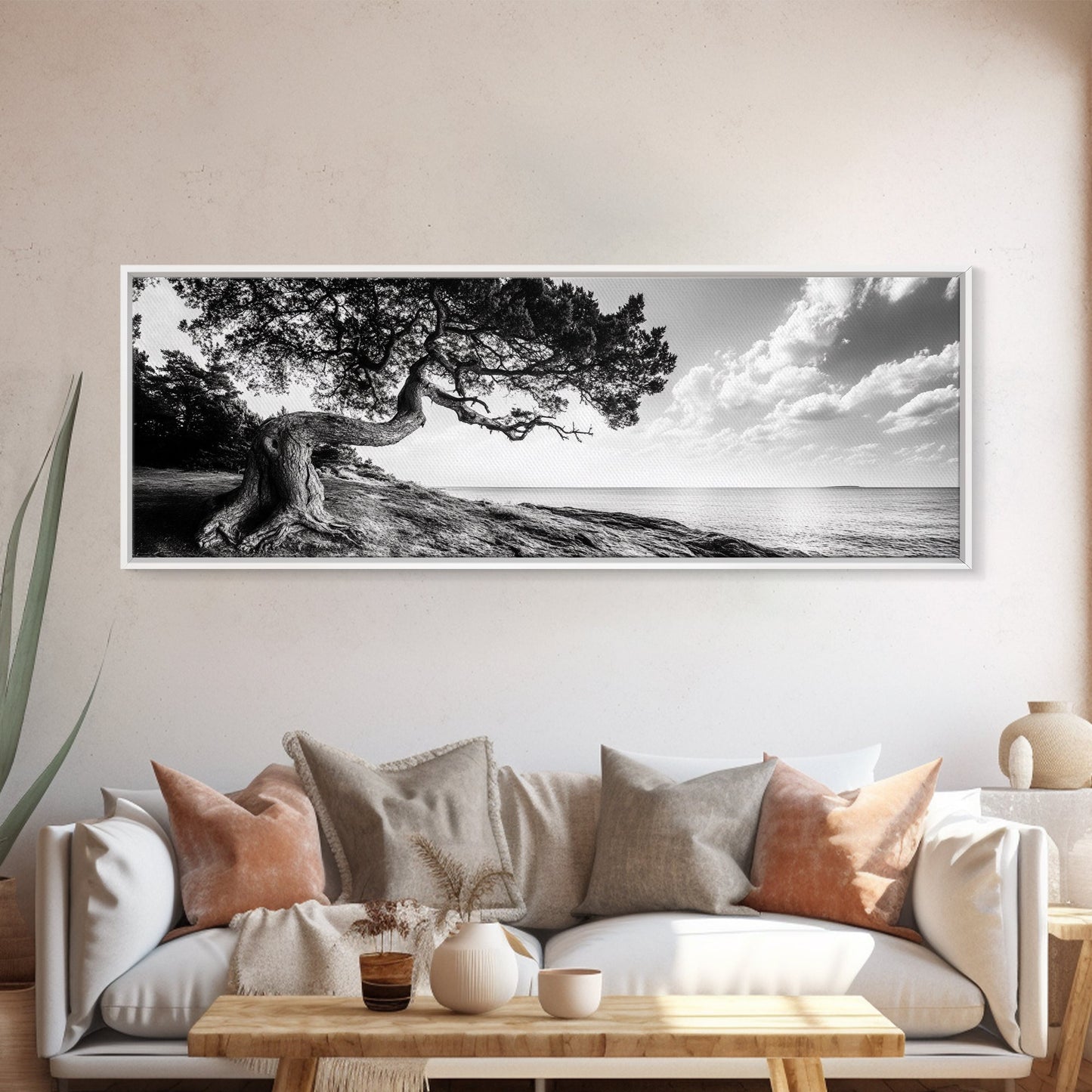 Coastal Tree, Wind Bent, Seaside Beauty, Nautical Serenity, Canvas Print, Nature Wall Art, Minimalist Decor, Coastal Living Room Art