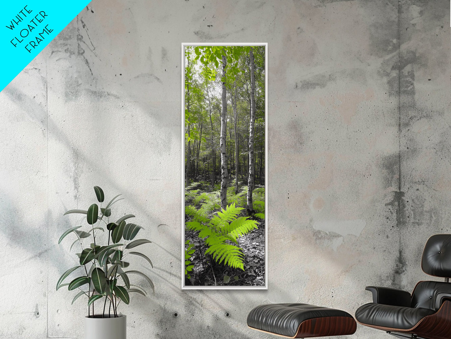 Birch Tree Forest, Green Ferns, Nature Escape, Framed Canvas Print, Botanical Art, Eco Wall Decor, Zen Forest Scene, Serene Living Room