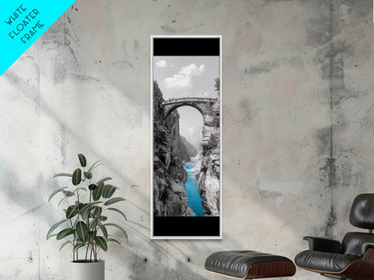 Canyon Bridge, Turquoise River, Scenic View, Majestic Nature, Framed Canvas Print, Living Room Art, Travel Inspired Wall Decor