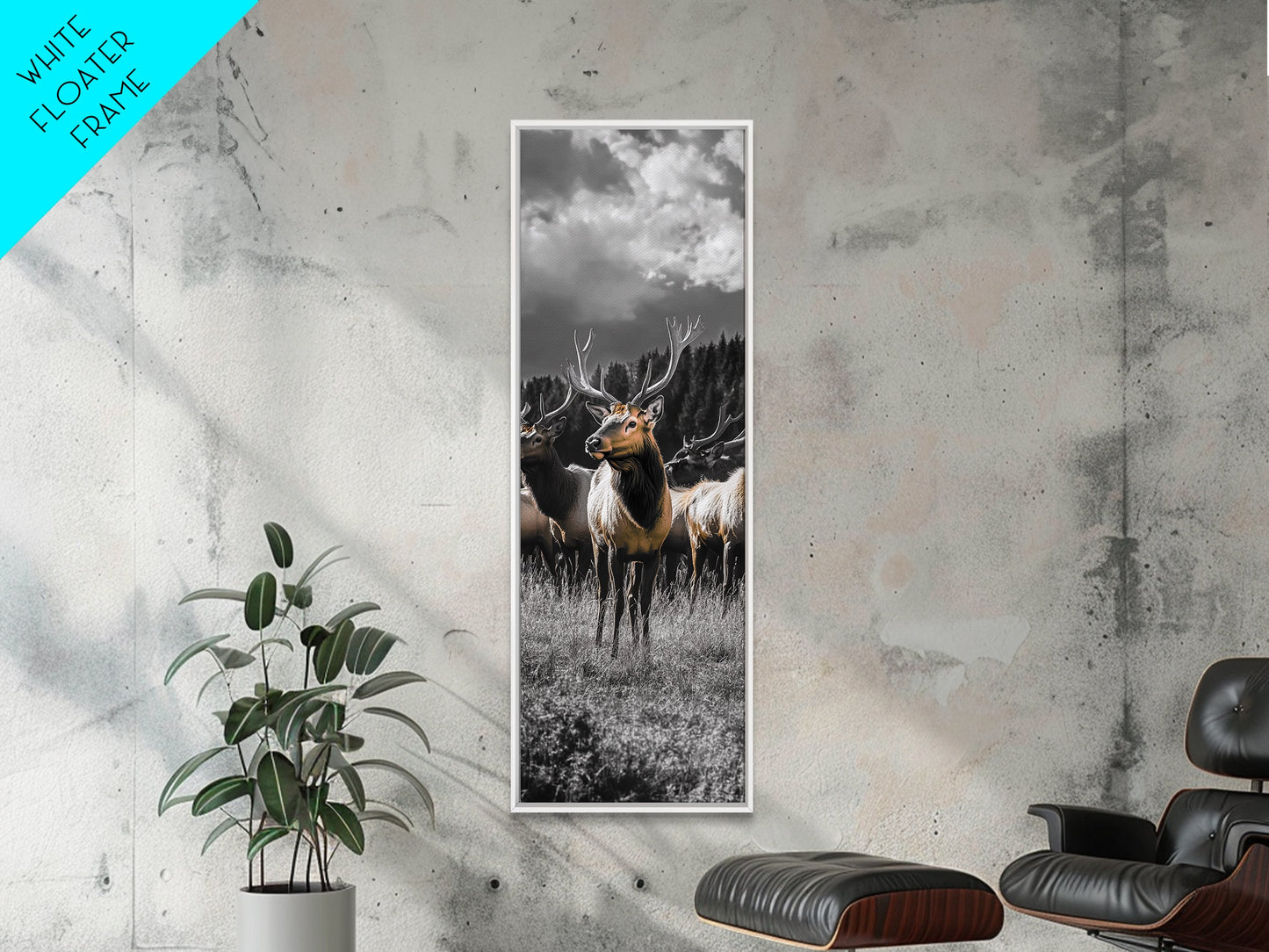 Majestic Elk, Forest Wildlife, Autumn Scene, Nature Herd, Framed Canvas Print, rustic lodge decor, cabin wall art, woodland style