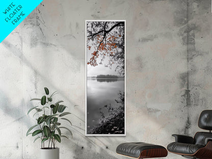 Autumn Leaves, Peaceful Lake, Misty Morning, Nature Silence, Canvas Print, Fall Wall Art, Neutral Bedroom Decor, Minimalist Photography