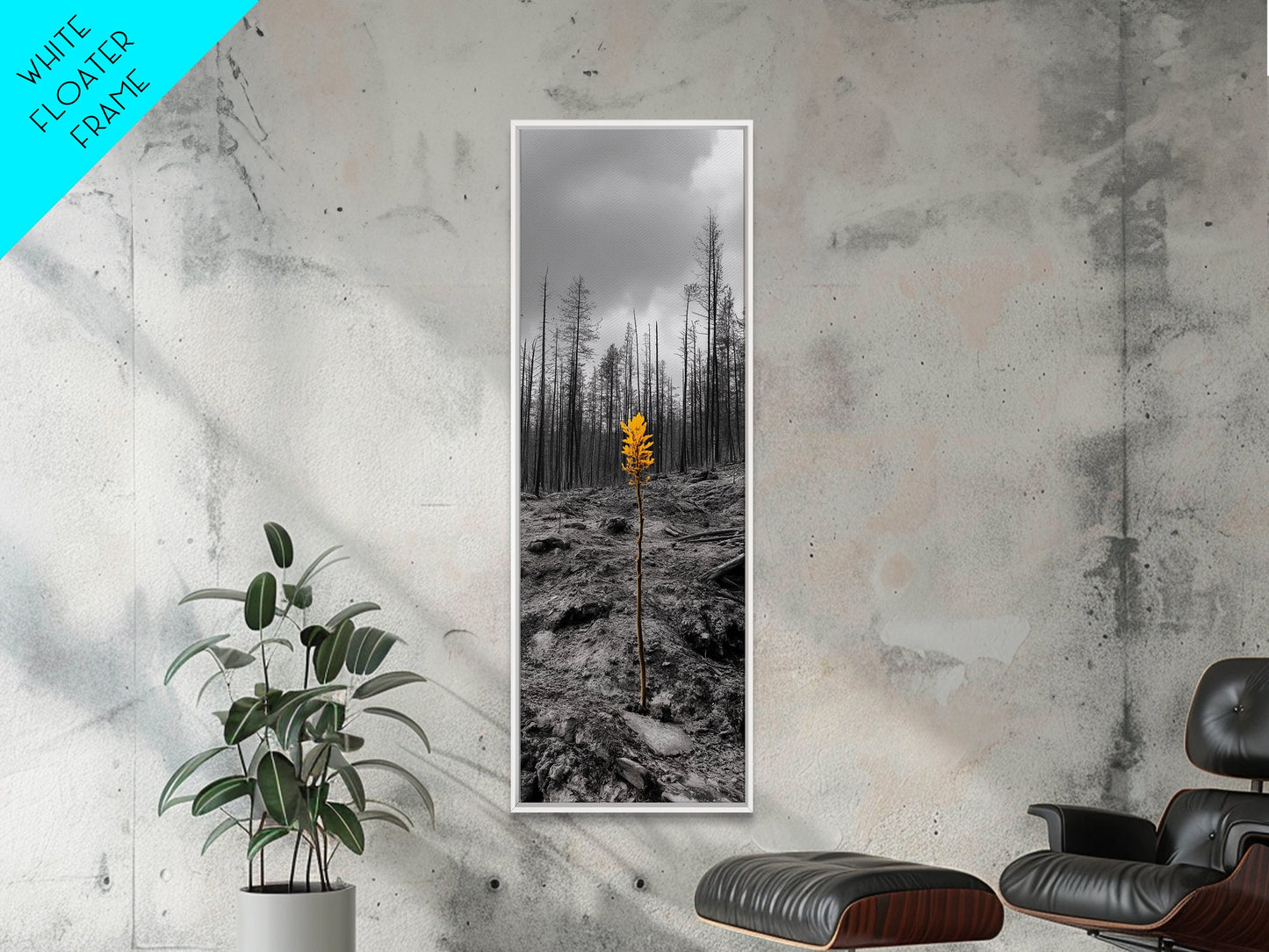 Lone Sprout, Forest Renewal, Emotional Nature Scene, Moody Landscape Art, Framed Canvas Print, Autumn Wall Decor, Rustic Nature Style