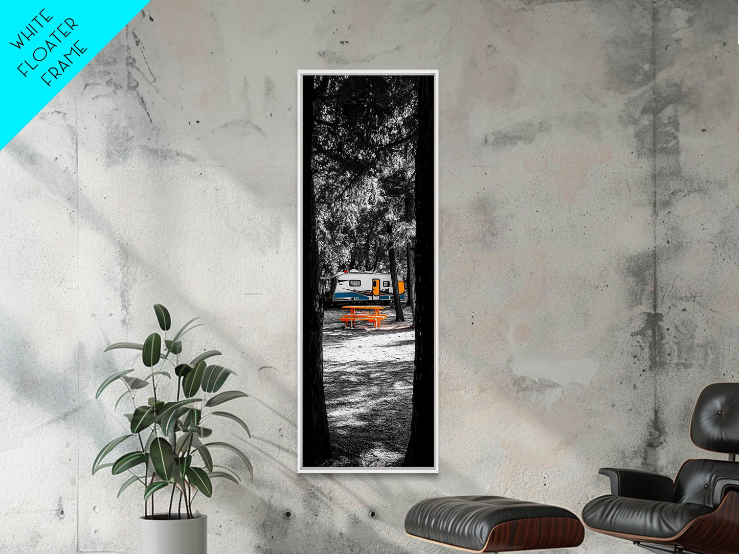 Camper Life, Autumn Picnic, RV Camping Scene, Framed Canvas Print, Rustic Travel Decor, Nature Wall Art, Adventure Home Style