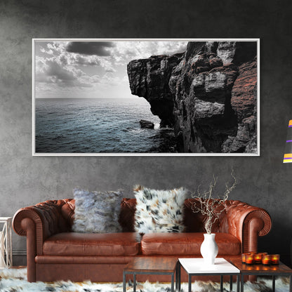 Cliff Edge, Ocean Drop, Moody Seascape, Dramatic Rock Face, Canvas Print modern landscape art, monochrome minimalist decor, bedroom wall art