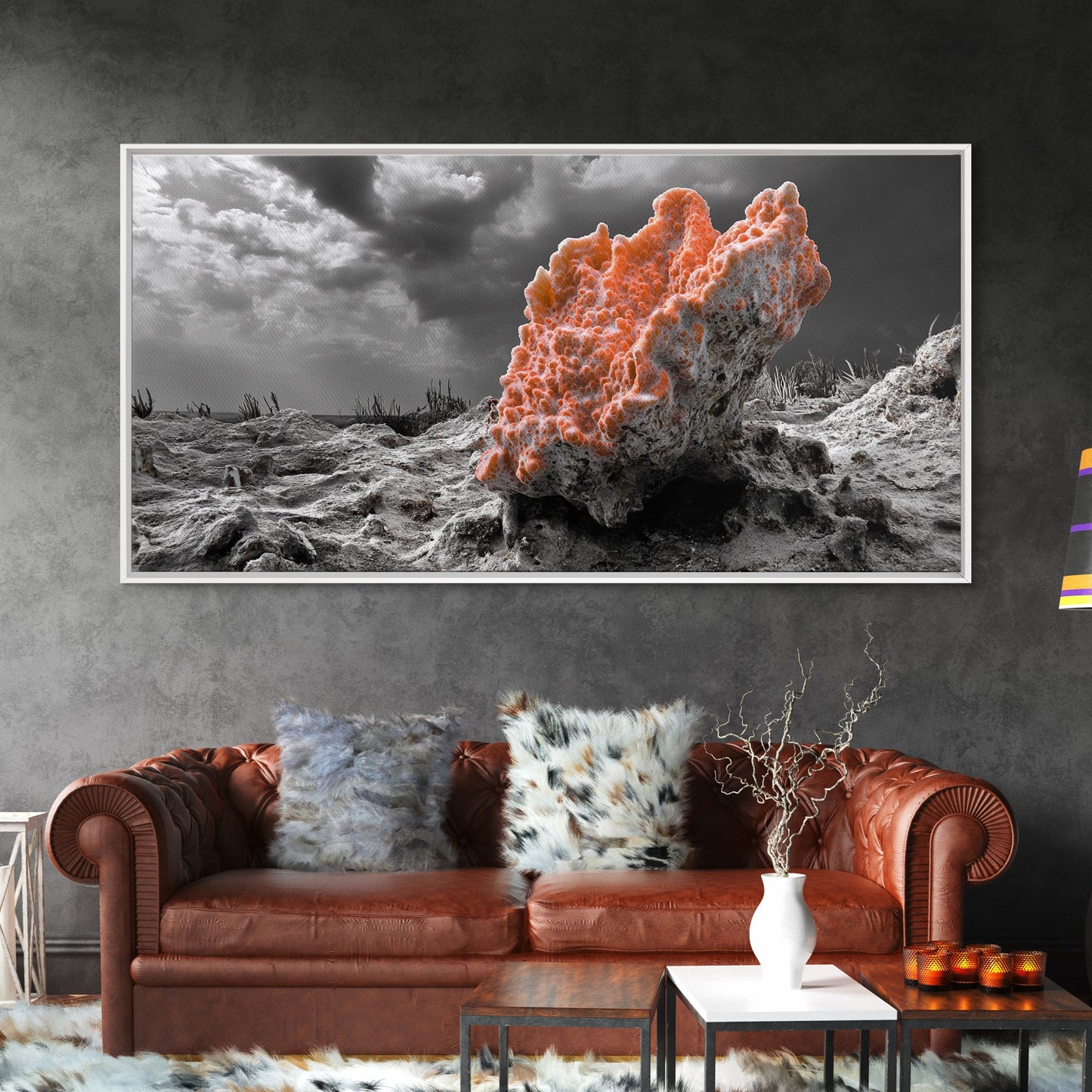 Coral Texture Art, Desert Coral Print, Earthy Organic Decor, Vibrant Nature Scene, Framed Canvas Print, Living Room Wall Art, Natural Art