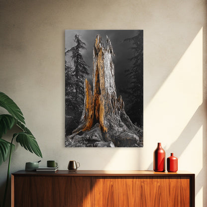 Forest Stump, Enchanted Tree, Woodland Nature, Autumn Mood, Framed Canvas Print, Rustic Wall Art, Cabin Decor, Fall Wall Accent