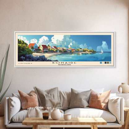 Bonaire, Netherlands Panoramic Beach Print, Vacation Gift, Netherlands Wall Art, Framed Canvas Print, Framed Beach Painting