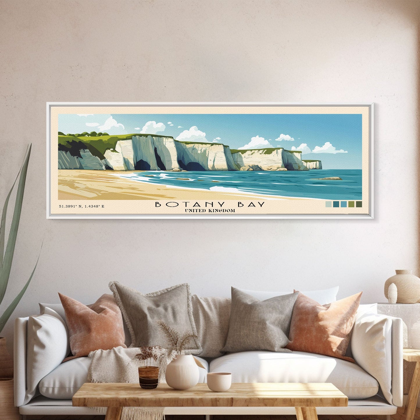 Botany Bay, United Kingdom Panoramic Print, Vacation Gift, United Kingdom Wall Art, Beach Painting, Beach Decor, Beach Or Lakehouse Art