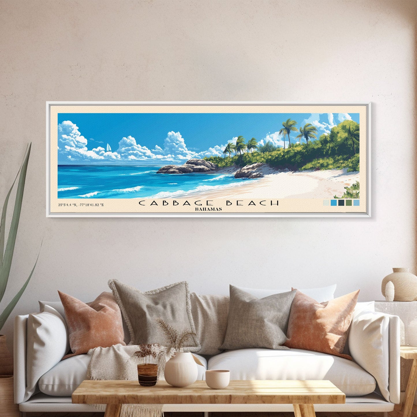 Cabbage Beach, Bahamas Panoramic Beach Print, Vacation Gift, Bahamas Wall Art, Beach Painting, Beach Decor, Beach Painting
