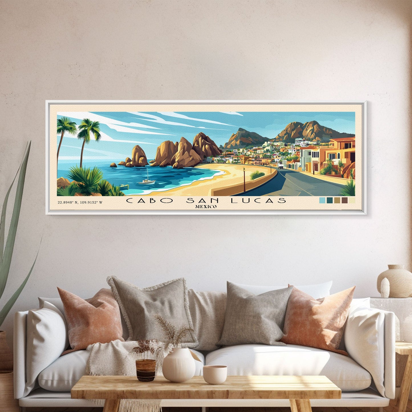 Cabo San Lucas, Mexico Panoramic Print, Vacation Gift, Mexico Wall Art, Beach Painting, Beach Decor, Beach Or Lakehouse Art