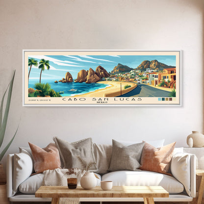 Cabo San Lucas, Mexico Panoramic Print, Vacation Gift, Mexico Wall Art, Beach Painting, Beach Decor, Beach Or Lakehouse Art