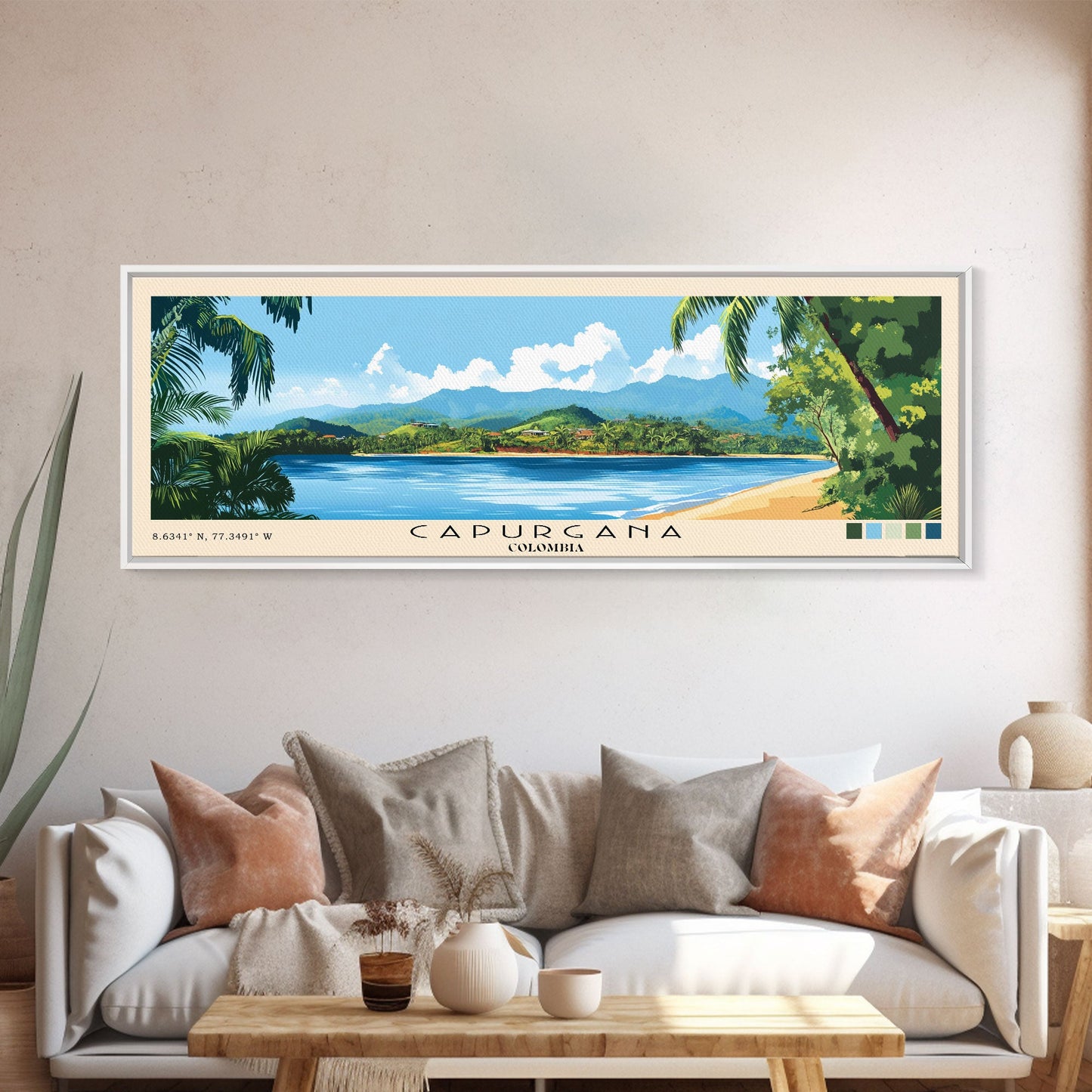 Capurgana, Colombia Panoramic Beach Print, Vacation Gift, Colombia Wall Art, Beach Painting, Beach Decor, Beach Painting