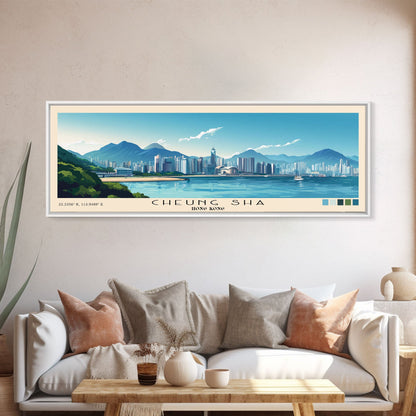 Cheung Sha, Hong Kong Panoramic Print, Vacation Gift, Hong Kong Wall Art, Beach Painting, Beach Decor, Large Wall Art, Wood Frame Art
