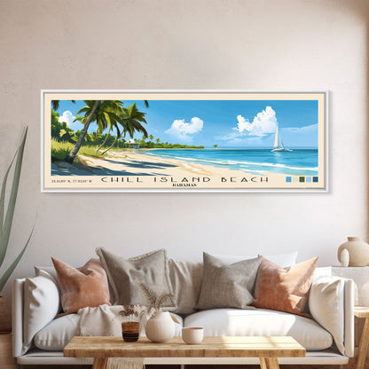 Chill Island Beach, Bahamas Panoramic Beach Print, Vacation Gift, Bahamas Wall Art, Beach Painting, Beach Decor, Beach Painting