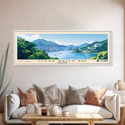 Clear Water Bay, Hong Kong Panoramic Beach Print, Vacation Gift, Hong Kong Wall Art, Beach Painting, Beach Decor, Beach Painting