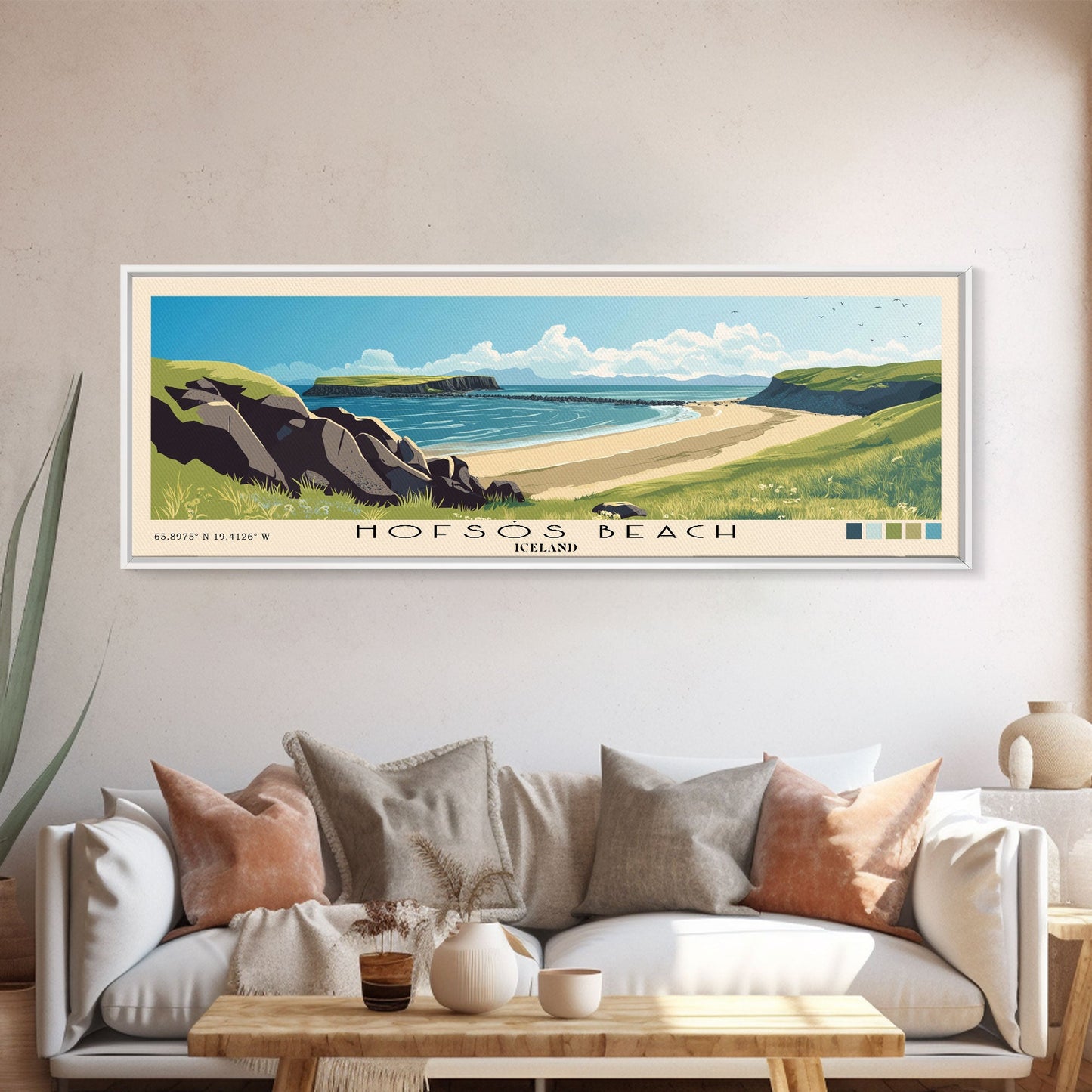 Hofsós Beach, Iceland Panoramic Print, Vacation Gift, Iceland Wall Art, Beach Painting, Beach Decor, Large Wall Art, Wood Frame Art