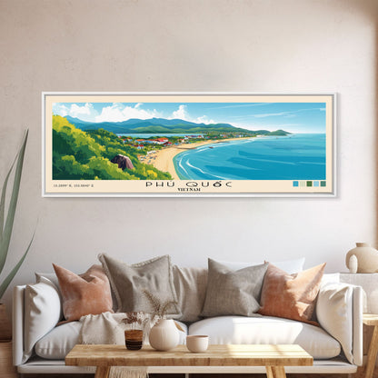 Phú Quốc, Vietnam Panoramic Print, Vacation Gift, Vietnam Wall Art, Beach Painting, Beach Decor, Large Wall Art, Wood Frame Art