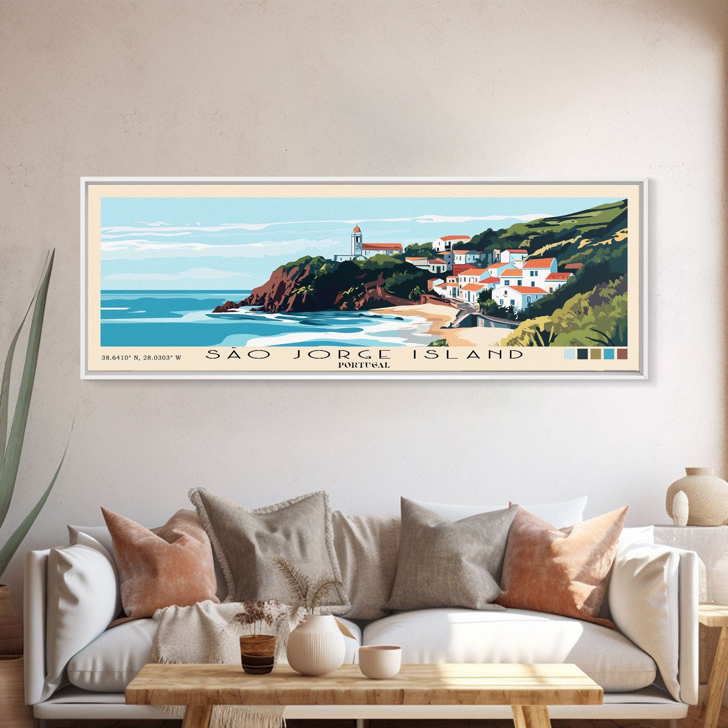 São Jorge Island, Portugal Panoramic Beach Print, Vacation Gift, Portugal Wall Art, Beach Painting, Beach Decor, Beach Painting