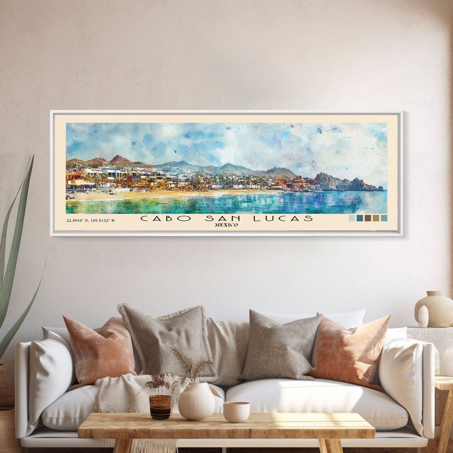 Cabo San Lucas, Mexico Watercolor Print, Vacation Gift, Mexico Wall Art, Beach Painting, Beach Decor, Large Wall Art, Wood Frame Art